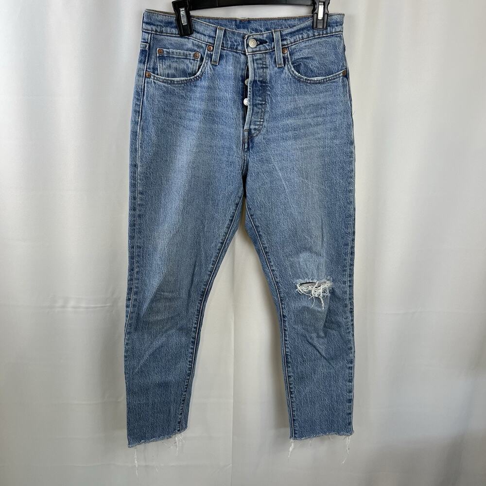 Levi Denim Men's Distressed Skinny Jeans Button Fly Size 28X27